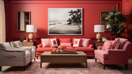 Wall Mural - room coral red