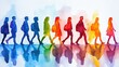 © anak - Colorful student silhouettes walking, reflection, watercolor background