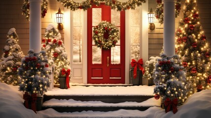 Canvas Print - decorations christmas front door