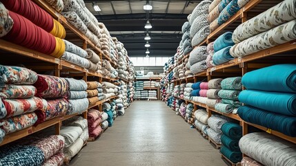 Aufkleber - A fashion factory warehouse full of fabrics.
