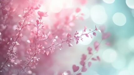 Naklejka na meble Delicate Pink and Blue Leaves with Soft Bokeh Background