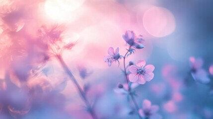 Poster - Delicate Pink And Purple Blossoms In Soft Sunlight