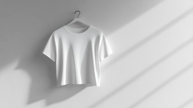 Blank White T-Shirt on Hanger, Minimalist Studio Setting