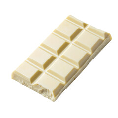 A rectangular piece of white chocolate with distinct sections and a bite taken from one corner.