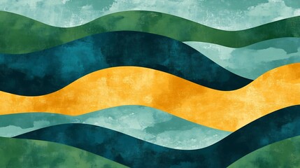 Wall Mural - Abstract Watercolor Waves Teal Gold Green. AI Generated