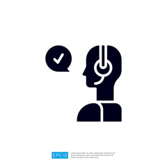 Poster - A stylized graphic of a person with a headset, indicating communication or support, with a checkmark symbolizing confirmation or approval.