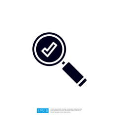 Poster - A magnifying glass with a checkmark symbol, representing verification, approval, or confirmation. Illustration icon