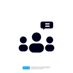 Poster - A minimalist graphic representation of three people with one speaking, symbolizing communication or discussion. Illustration icon
