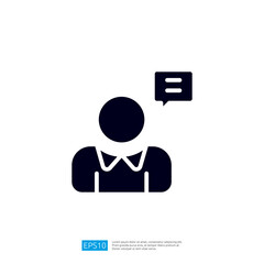 Poster - a simple silhouette of a person with a speech bubble, symbolizing communication or conversation. Illustration icon
