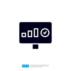 Poster - A simple graphic depicting a screen with bar graphs and a checkmark, symbolizing progress or success in data or performance metrics. Illustration icon