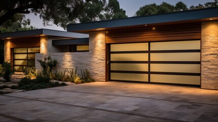 Canvas Print - sleek wood garage door