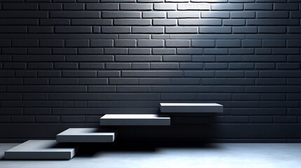 Wall Mural - Dark Brick Wall Three Steps Product Display Soft Light. AI Generated