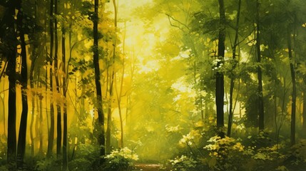 Wall Mural - trees green gold background