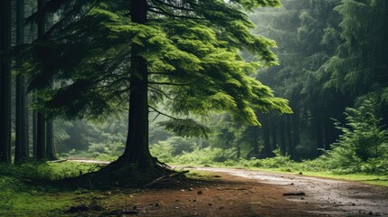 Wall Mural - lush evergreen tree channel