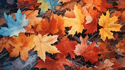 Wall Mural - red realistic leaves