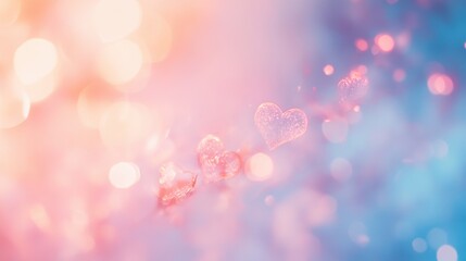 Wall Mural - Pastel Pink and Blue Hearts Background Soft Glowing Light Abstract Dreamy Romantic