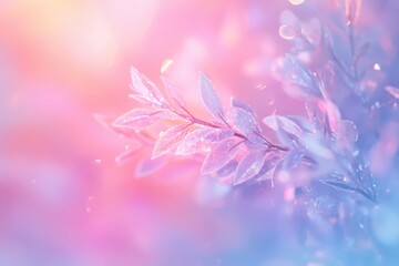 Poster - Pastel Pink And Blue Sparkling Leaves Soft Focus Background