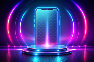 Neon Smartphone Display, Stage,  Cyberpunk Background, Ad