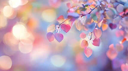 Poster - Pastel Pink and Purple Autumn Leaves with Bokeh Background