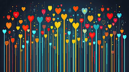 Wall Mural - colorful hearts abstract background: vibrant love pattern design