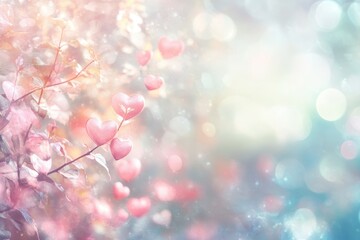 Poster - Pastel Pink Hearts on Branch Soft Focus Background