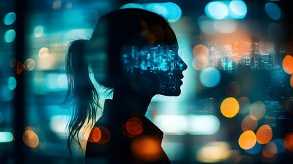 Poster - Futuristic virtual conference scene featuring holographic attendees against a blurred office setting in the backdrop