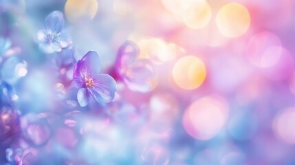 Leinwandbilder - Pastel Purple And Blue Flowers Soft Bokeh Background
