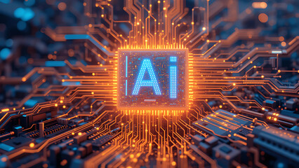 Poster - AI concept: Artificial Intelligence tools for content generation, graphic design, language translation, chatbots, image creation, and coding. Powered by advanced computer chip technology.
