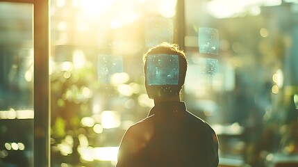 Poster - Virtual holographic conference call with multiple holograms in a softly blurred and professional office environment showcasing the future of digital and communication in the workplace