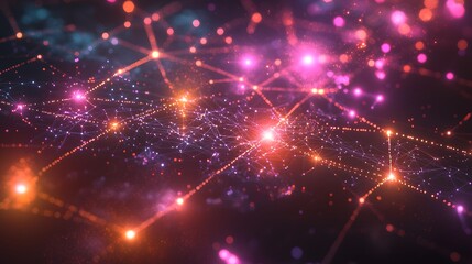 Poster - Visualizing a glowing interconnected cityscape with radiant pathways of data and energy flowing through an abstract futuristic urban landscape from a bird s eye aerial perspective