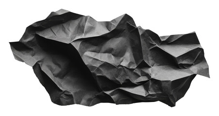 Poster - Crumpled black paper isolated on transparent background, artistic texture and abstract design concept