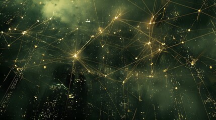 Poster - Digital representation of a city s network connections viewed from the sky  Intricate pattern of lights lines and dots depicting the complex infrastructure and data flow of a modern metropolis