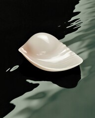 Poster - elegant white shell floating on dark water nature calm environment minimalist viewpoint
