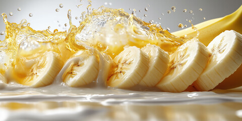 Wall Mural - of a banana slices and a milk splash vector