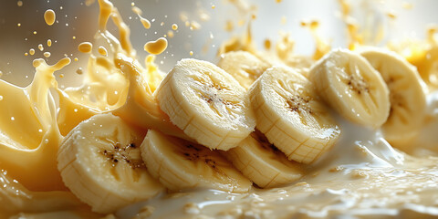 Wall Mural - of a banana slices and a milk splash vector