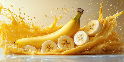 Wall Mural - of a banana slices and a milk splash vector