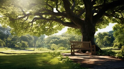 Wall Mural - park tree with bench