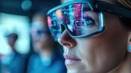 Poster - Virtual reality technology demonstration office environment visual content interactive atmosphere close-up viewpoint
