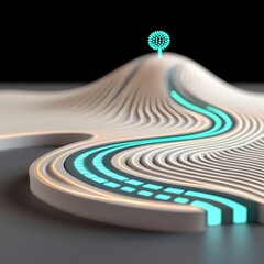 Poster - Abstract 3D Rendering of Glowing Teal Lines on White Hill