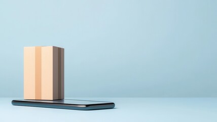 Poster - Innovative design showcase with wooden element on smartphone modern studio product photography minimalist setting