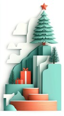 Wall Mural - Abstract Christmas Tree and Gifts Illustration