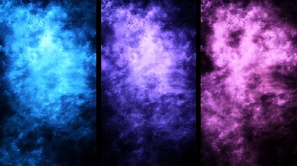 Canvas Print - Abstract Colorful Smoke Triptych Vividly Lit. AI Generated