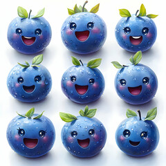 Wall Mural - Adorable Cartoon Blueberry Characters Illustration Set