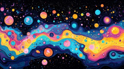 Wall Mural - cosmic swirls: a vibrant abstract journey through a psychedelic galaxy, filled with celestial wonder