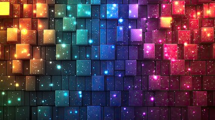 Wall Mural - Luminous Cube Mosaic: Abstract Geometric Wallpaper, Colorful 3D Digital Art