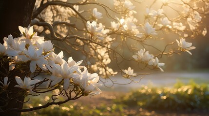 Poster - blossoms white magnolia tree