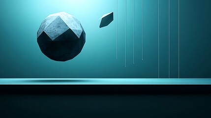 Wall Mural - Abstract teal background showcases levitating geometric stones. AI Generated