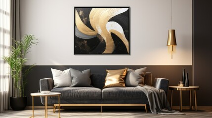 Poster - luxury black and gold leaf