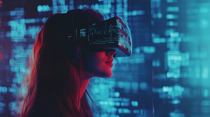 woman with binary code