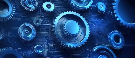 Poster - Blue Gears and Circuitry in a Tech Background